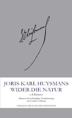 Dieser Roman, 1884 erstmals einem erlesenen Zirkel zur letzten Lust gereicht, „schlug ein wie ein Meteor auf dem literarischen Jahrmarkt und löste Staunen und Wut aus“ (Huysmans): Jean Florissac Duc des Esseintes, exzentrischer Spross einer hochadligen Familie, entflieht aus einer als zutiefst trivial empfundenen Realität in sein Landhaus. Dort richtet er sich in einer idealen Welt der Künstlichkeit ein. Umgeben nur von Bediensteten giert er nach immer neuen Reizen, vertieft sich in Düfte, Farben, Geschmäcke, Pflanzen, Bücher - und treibt so wahnhaft seinem Siechtum entgegen. Das Kultbuch wurde ein nationaler und internationaler Erfolg und für Paul Valery die Bibel, für Arthur Symons das Brevier der Dekadenz wie auch zu einem der wichtigsten Bezugspunkte für das Werk von Michel Houellebecq. „Das Ungewöhnlichste, was ich kenne. Eine Maßlosigkeit der Kunst, die mich begeistert“ (Emile Zola).