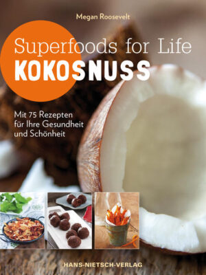 Das Superfood KOKOSNUSS erobert den Bereich „Gesundheit & Beauty“! Die Kokosnuss gehört zu den Lebensmitteln mit den erstaunlichsten gesundheitsfördernden Wirkungen: Sie stärkt Herz und Immunsystem und macht ganz nebenbei auch noch schlank und schön. Ein echter „Allrounder“ also! Das wussten schon die Naturvölker der Pazifischen Inseln, die die Kokosnuss seit Jahrhunderten als Grundnahrungs-, Schönheits- und Heilmittel verwenden. Auf das von ihnen überlieferte Wissen greift Megan Roosevelt zurück und ergänzt es mit neuesten wissenschaftlichen Erkenntnissen zu den großen Gesundheitsthemen „Herz“, „Immunsystem“, „Wohlfühlgewicht“ und zum Thema „Beauty“. Superfoods for Life: KOKOSNUSS informiert über Geschichte, gesundheitlichen Nutzen, Inhaltsstoffe, Aufbewahrung und Zubereitung der Kokosnuss