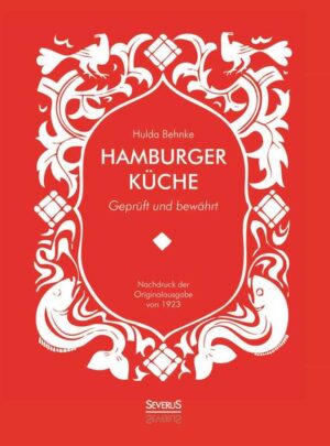 Hamburger Aalsuppe, Rundstück warm und der gute Braune Kuchen - traditionelle Hamburger Küche ist vielseitig, gesund und einfach lecker. Hulda Behnke stellt in diesem Kochbuch von 1923 über 1000 klassische Rezepte aus dem alten Hamburg zusammen. Dabei finden sich warme und kalte Vorspeisen, Suppen, Soßen, Fisch und Braten, Gemüse, Geflügel, Salate, Kompotte, Marmeladen, Desserts, Getränke, Gebäck, und vieles mehr. Wer Hamburger Gerichte aus Großmutters Zeiten wiederentdecken und erfahren will, was sich hinter Behnkes „Teufelstunke“ und ihrem „Rührei auf andere Art“ verbirgt, dem sei dieses Werk wärmstens empfohlen. Ein kulinarisches Fest für Hamburg-Neuentdecker wie Ur-Hamburger, Kochanfänger wie Hobbyköche, zum Stöbern und natürlich zum gleich Nachkochen!