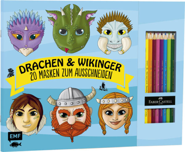 Kinder lieben es, in verschiedene Rollen zu schlüpfen und sich zu verkleiden. Dafür gibt es jetzt das passende Ausmalset mit 20 verschiedenen Masken zum Ausschneiden: Ob tapferer Krieger, stattlicher Wikingerhäuptling oder feuriger Drache hier ist für jeden Geschmack die richtige Maske dabei. Mit den enthaltenen acht hochwertigen Faber- Castell- Buntstiften können die Kids sofort loslegen: Maske bemalen, ausschneiden, aufsetzen fertig!