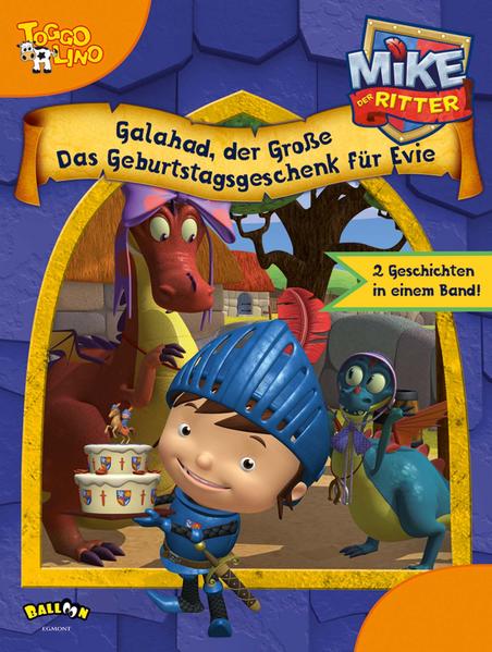 Mike ist ein kleiner Ritter, genauer gesagt ist er ein Ritter- Lehrling. Und als solcher hat er jede Menge Abenteuer zu bestehen. Schließlich wimmelt es in Glendragon, dem Königreich seines Vaters, nur so von Drachen, Trollen und anderen Fabelwesen. Da sein Vater oft auf Expedition ist, um fremde Länder zu erkunden, muss sich Mike ganz nebenbei um Schloss und Königreich kümmern. Neben seiner Ausbildung hat er also immer viel zu tun. Mutig, erfinderisch und mit Unterstützung der zwei Drachen Funki und Löschi und seinem treuen Pferd Galahad meistert Mike die täglichen Herausforderungen eines Ritters. Dieses Buch erzählt die dritte und vierte TV- Episode nach: Galahad, der Große und Das Geburtstagsgeschenk für Evie. Galahad, der Große: Mike möchte seinen Vater beeindrucken und der beste Pferdetrainer im Königreich werden. Er stattet sein Vollblut Galahad mit prachtvollen Accessoires aus und übt mit ihm in der Arena. Doch das Reiten mit schwerem Zubehör stellt für beide eine größere Herausforderung dar, als er erwartet hat … Das Geburtstagsgeschenk für Evie: Mike holt für Evies Geburtstag einen Kuchen in der Dorfbäckerei. Damit der auch schön festlich aussieht, bittet er Mama Troll ihm zu helfen, den Kuchen mit Zuckerguss zu verzieren. Was er nicht ahnt: Evies einziger und größter Wunsch ist, Mike bei einer Mission zu begleiten.