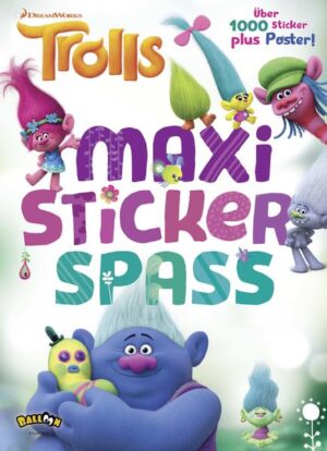 Maxi- Stickerspaß mit den Trolls! Begleite Poppy auf ihrem großen Abenteuer und löse alle Rätsel. 1000 Sticker zum Trolls- Kinoabenteuer warten auf dich - mit spannenden Rätseln und lustigen Ausmalbildern!