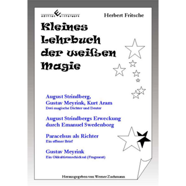 Herbert Fritsche spricht in seinem Kleinen Lehrbuch der weißen Magie von der weißmagischen Verheißung, aber auch von der schwarzmagischen Verlockung und lässt uns wissen: „Mit Rücksicht darauf, dass sich dieses Buch an Suchende wendet, ... habe ich alles weggelassen, was die Gefahr schwarzmagischen Missbrauchs mit sich bringen könnte“ und nennt die schwarzmagisch Praktizierenden ... „desorientierte Menschen“ ... die nicht wissen, dass „die höchste Freiheit ... in der freudigen Unterwerfung unter Gottes allmächtigen Willen besteht.“ Seine immer wieder zitierten alten Meister sind neben vielen anderen Paracelsus, Swedenborg und vor allem immer wieder Gustav Meyrink. Ihnen setzt er, in den mit in diesen Band zusätzlich aufgenommen Schriften Fritsches über Meyrink, Strindberg, Aram und Paracelsus, ein würdiges Denkmal. Und seine Buchempfehlungen im Literaturverzeichnis sind Standardwerke, die heute noch genauso aktuell sind wie damals. Werner Zachmann