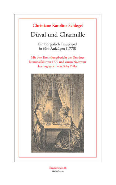 Das Drama Düval und Charmille, das zur Ostermesse 1778 im Druck erscheint, reiht sich ein in die seit Mitte des 18. Jahrhunderts vor allem durch Lessing vertretene Dramatik des bürgerlichen Trauerspiels. Ein Novum im Gattungsdiskurs bildet, dass die Autorin einen aktuellen Kriminalfall verarbeitet, der sich am 27. Dezember 1777 im Umfeld des Kursächsischen Hofes zu Dresden ereignet hat. Die vorliegende Neuedition wird ergänzt durch eine Transkription des im Sächsischen Hauptstaatsarchiv Dresden aufgefundenen Ermittlungsberichts von Jacob Heinrich Reinhold. Christiane Karoline Schlegel (1739-1833) ist Tochter des Dresdner Cabinetts-Registrators Carl Friedrich Lucius und verheiratet mit dem Pastor Gottlieb Schlegel (von 1774 bis zu dessen Tod 1813). Bekannt ist sie vor allem durch ihren Briefwechsel mit Christian Fürchtegott Gellert (1760 bis 1769).