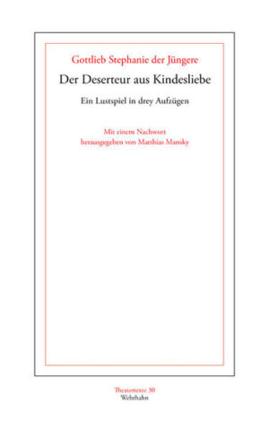 Gottlieb Stephanie der Jüngere (1741-1800) ist heute wie viele seiner josephinischen Schriftstellerkollegen beinahe gänzlich aus den gängigen Literatur- und Theatergeschichten verschwunden. Kommt es zu einer Erwähnung des zu Lebzeiten erfolgreichen Schauspielers und Dramatikers, dann zumeist nur mehr als Verfasser des Librettos zu Wolfgang Amadeus Mozarts Entführung aus dem Serail. Dennoch bürgt die zeitgenössische Bühnenpräsenz seiner Werke dafür, dass Stephanie als prominenter Theaterpraktiker des ausgehenden 18. Jahrhunderts angesehen werden darf. Sein Lustspiel Der Deserteur aus Kindesliebe, das im gesamten deutschen Sprachraum reüssieren konnte, entspricht der durch Lessings Minna von Barnhelm inspirierten Gattung des Soldatenstücks und steht in seinen politischen und sozialkritischen Implikationen im engen Konnex mit den josephinischen Modernisierungsprozessen nach dem Siebenjährigen Krieg.