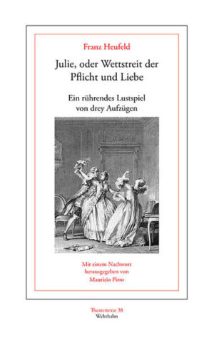 Julie, oder Wettstreit der Pflicht und Liebe' wird am 27. April 1767 am National- theater in Hamburg nach Cronegks Olint und Sophronia als zweites deutschsprachiges Stück aufgeführt, das in das Spielprogramm des neu gegründeten Unternehmens aufgenommen wird. Lessings hauptsächlich kritische Besprechung von Heufelds Drama erscheint im achten und neunten Kapitel seiner 'Hamburgischen Dramaturgie'. Franz Heufeld (1731-1795), dem 1773 die erste Hamlet-Inszenierung in deutscher Übersetzung zu verdanken ist, greift in seinem 'rührenden Lustspiel' gattungstheoretisch auf Gellerts Abhandlung 'Pro comoedia commovente' (1751) sowie inhaltlich auf Rousseaus 'Nouvelle Héloïse' (1761) zurück. Der Anspruch auf Komprimierung der Romanhandlung bereitet Heufeld erhebliche Schwierigkeiten. Die Übernahme einzelner Diskursebenen aus Rousseaus epischem Werk gleicht die Unebenheiten bei der Behandlung des Stoffes keinesfalls aus. Die Anforderungen des Rührstück-Modells, das Heufeld bedienen will, führen zu einer drastischen Vereinfachung der Charaktere gegenüber Rousseaus Vorlage. Jedoch stellt das Stück an der Auseinandersetzung zwischen den adligen und den bürgerlichen Figuren mit unleugbarer Lebendigkeit soziokulturelle Paradigmenwechsel dar, in denen Ansätze zur Neubesetzung eines weiten Begriffsrepertoires unschwer zu erkennen sind.