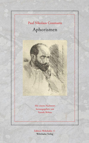 Paul Nikolaus Cossman (1869-1942), ein Autor 'von einer geradezu entzückenden Bosheit' (R. Weitbrecht), trat 1898 mit einem vielbeachteten Band kunstfertiger Aphorismen in Erscheinung - dem jungen Rilke zufolge 'das geistreichste Buch dieser Art, das seit lange erschienen' war. Heute allenfalls noch als 'düsterer Held des Dolchstoßprozesses' (Th. Mann) bekannt, darf der im Lager Theresienstadt gestorbene jüdisch-katholische Konvertit zu den Wenigen gezählt werden, 'die genügend viel Geist, Selbständigkeit der Denkweise und litterarisches Formgefühl haben, um die anscheinend so leichte, in Wahrheit schwere Aufgabe zu lösen, Aphorismen zu schreiben, die ernsthaft genommen und gelesen zu werden verdienen' (Karl Emil Franzos). Die annotierte Edition bietet neben dem Text der Erstausgabe und weiteren, verstreut publizierten Aphorismen Cossmanns u. a. auch die zeitgenössischen Rezensionen von Karl Emil Franzos und Lou Andreas-Salomé.