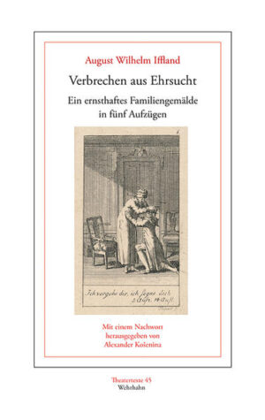 Was Adam Müller 1808 in Kleists Phöbus am »deutschen Familiengemälde« stört, führt Ifflands Verbrechen aus Ehrsucht gerade zum Erfolg: Der Versuch, aus der familiären Beschränktheit »von regelmäßiger Haushaltung, von Pünctlichkeit in den Amtsgeschäften, [...] von der Entlarvung irgend eines Hausbösewichts« »ein golde­nes Zeitalter« abzuleiten. 1784 scheint das noch vielversprechend, nach Napoleons Sieg über Preußen aber völlig unmöglich. Ifflands Sittenschule fällt dabei eher »ernsthaft« als idyllisch aus, denn erst nach schwerer Krise führt sie zur Annahme der Maxime: »sey er redlich, gut und froh«. Dazu muss die Hauptfigur, der junge Ruhberg, seine verblendeten Hoffnungen auf eine Adelige aufgeben, Spielsucht und Griff in die Rentenkasse als schwere Fehler einsehen und sich zu seiner bürgerlichen Familie bekennen. Am Mannheimer Nationaltheater tritt Iffland 1784 mit Verbrechen aus Ehrsucht gegen Kabale und Liebe an - und gewinnt. Als Bühnenstar, hier in der Rolle des Vaters Ruhberg, hat er das Publikum ohnehin auf seiner Seite. Gelobt werden vor allem der Realismus, die Natürlichkeit und die psychologische Menschenmalerei. Goethe übernimmt den Plot in den Unterhaltungen deutscher Ausgewanderten (1795) schamlos in die Ferdinand-Novelle, auch wenn Ausgaben oder das Goethe-Handbuch sie für »frei erfunden« halten. In der Neuausgabe erscheint das Stück jetzt erstmals mit den Kupfern von Medardus Martin Thoenert. Die zweite Auflage zeigt erstmals die zeitgenössischen Kupferstiche des Leipziger Kupferstechers Medardus Martin Thoenert.