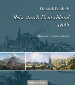 Am 6. April 1835 begibt sich Johann Heinrich Friedrich (1811–1896) zu Fuß auf eine Reise quer durch Deutschland. Von Greifswald geht es zunächst über Stettin, Frankfurt/Oder und Breslau ins Riesengebirge. Am 11. Juni erreicht er Dresden und besucht seinen Onkel, den Maler Caspar David Friedrich, bevor er die Reise über Teplitz nach Prag, mit der Postkutsche nach Regensburg und mit einem Segelschiff über die Donau bis ins Alpenland fortsetzt. Sein Reisetagebuch spiegelt dabei seine vielfältigen Interessen: Er beschreibt Landschaften, Städte und Dörfer, aber auch die Zuckerherstellung, den Abbau von Salz und Kohle, die Gewinnung von Gold und Silber, den Stahlstichdruck sowie den Festungs- und Straßenbau. Sein auf­merksamer Bericht wurde von Herrmann Zschoche für diesen Band unwesentlich gekürzt, ­stilistisch überarbeitet und durch Ansichten aus der Zeit zwischen 1830 und 1850 ergänzt.