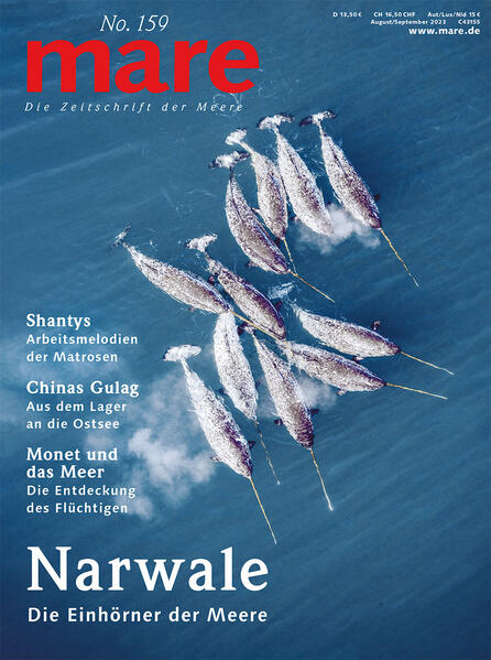 Narwale Er ist ein ganz spezieller Bewohner der Ozeane, ein Tier, das seit je her die Fantasie der Menschen anregt: der Narwal. Im Mittelalter hielt man den Stoßzahn des Narwals als Beweis für die Existenz des Fabelwesens Einhorn. Bis heute weiß die Forschung nicht, wozu der einzigartige, bis zu 3 Meter lange Zahn eigentlich dient. Wird das Rätsel jemals gelöst? Weitere Themen in mare No. 159 Frachtschäden Containerschiffe transportieren oft waren mit Millionenwert. Was passiert, wenn sie auf der Überfahrt beschädigt werden? Das erfundene Land Es war ein riesiger Betrug: Vor 200 Jahren wurden schottische Siedler in die Karibik gelockt in ein Land, das es gar nicht gab. Immer wieder Belle- Île Im Herbst 1886 geht Claude Monet der "Erfinder" des Impressionismus, für einige Monate auf die bretonische Insel Belle- Île. Hier findet er zu einer neuen Art seines Malens.