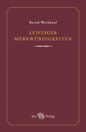 Unbeachtetes • Unglaubliches • Unbewiesenes • aber alles des Merkens würdig Der mit Leipzigs Kulturgeschichte wohlvertraute Schriftsteller Bernd Weinkauf, seit 1971 in der Messestadt als Lehrer, Literaturstudent, Dramaturg und Redakteur tätig, seit 1979 hier freiberuflich, legt mit »Leipziger Merkwürdigkeiten« ein Buch mit Geschichten über Vergessenes vor, das ihm des Merkens würdig erscheint. Vom Dreitürmeblick und vom Roten Platz wird berichtet. Bachs bewegtes Leben nach dem Tode, Pest und Cholera, die Leipziger Wettersäulen und das Königsdenkmal kommen zur Sprache, ebenso ein japanischer Prinz, der als Dirigent hier in amerikanische Kriegsgefangenschaft geriet, auch über einen, der nie in Leipzig war, Heinrich Heine. Vom Autor liegen im Verlag die Bücher »Leipzig mit Goethes Augen«, »Gäste in Auerbachs Keller« und »Chronik von Auerbachs Keller« vor. Aus dem Deckel drauf • Das geheime Treffen • Champagner des Nordens • Ach, Heinrich ... • Die Leipziger Wettersäulen • Dreitürmeblick • Der rote Platz von Leipzig • Der kleine König • Testa velata - Das verhüllte Antlitz • Der japanische Prinz • Die Hofapotheke • Lepra, Pest und Cholera