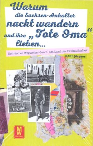 Als Küstenellimit nordischem Migrationshintergrund hat Edith Jürgens die Palette der Geschichte, Kultur, Ausflugsziele und Traditionen des östlichen Bundeslandes originell protokolliert. Unbekümmert marschiert die Großfamilie in der Freizeit Nacktwanderwege entlang. Sie verspeisen "Tote Oma" aus der Bratpfanne mit Würchwitzer Milbenkäse. Für Gipfelstürmer wurde der "Brocken" als Kletterziel in den Harz gestellt. Wertvolle Tipps zur Kommunikation erleichtern den Kontakt mit der Bevölkerung. Wird das "G" im Alphabet gestrichen, durch ein weiches "J" ersetzt, klappt es auch mit den Bewohnern dieses außergewöhnlichen Landstriches. Orte wie Schreckenstürme, Gletschertöpfe, Pyramiden erzählen ihre Geschichte. Historische Überlieferungen wurden humoristisch aufbereitet. Für alle Fans von Land und Leuten und deren rätselhaften Gepflogenheiten gibt es eine Menge erfreulicher Attraktionen abseits der üblichen Wanderwege.