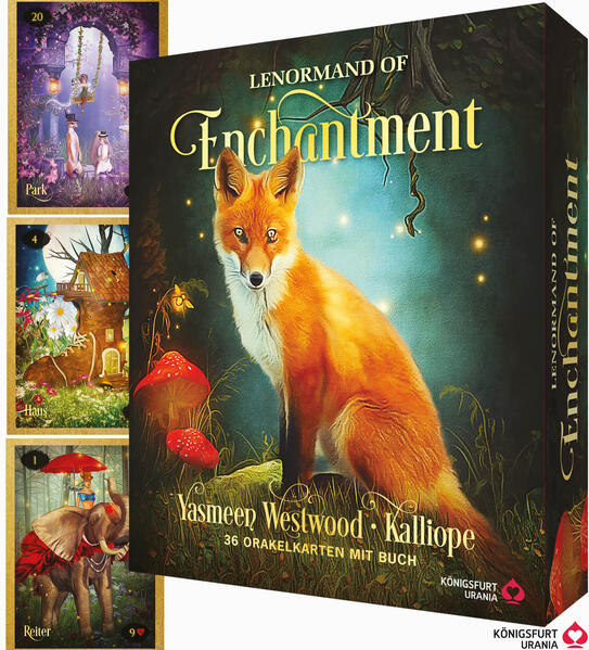 Das Lenormand of Enchantment der Künstlerin Yasmeen Westwood ist eine faszinierende Neuinterpretation der klassischen Lenormandkarten. Lass dich von den farbenprächtigen, detailreichen und modernen Collagen im Fantasy Style verzaubern und an magische Orte führen! Im umfangreichen beiliegenden Buch erklärt die Autorin Kalliope ausführlich, wie du die Karten legen und deuten kannst, nennt die wichtigsten Schlüsselwörter und interpretiert alle Zweier- Kombinationen der 36 Karten. Ein Deck, das sich bestens zum Einstieg in die Welt des Lenormand eignet, aber auch alle Kenner:innen faszinieren und bereichern kann. - Faszinierende, farbenfrohe Lenormandkarten im Fantasy Style der internationalen Künstlerin Yasmeen Westwood - Umfangreiches Begleitbuch mit Kombinationsdeutungen - Hochwertige Ausstattung mit großformatiger Box, Hebebändchen und Karten mit Goldschnitt - Inhalt:36 Lenormand- Karten mit Goldschnitt, Stülpdeckelschachtel mit Hebeband und Goldprägung und 208- seitiges Buch