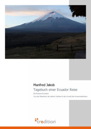 Ecuador ist der kleinste unter den Andenstaaten und verdankt seinen Namen der Äquatorlinie, die etwas nördlich der Hauptstadt Quito verläuft. Das Land wird im Norden von Kolumbien und im Süden und Osten von Peru begrenzt. Eine Reise durch dieses Land hinterlässt beim Reisenden tiefe Eindrücke aufgrund der zahlreichen Extreme die dieses Land bietet. Sieben Männer aus dem Siegerland im Alter von 22 bis 52 Jahren machten sich auf, Ecuador zu entdecken. Bereits in früheren Jahren haben wir in etwas anderer Zusammensetzung den Kilimanjaro in Tansania und die Himalajaregionen in Nepal bereist, jeweils verbunden mit Bergwandern in großen Höhen. So lag es also Nahe einmal Ecuador mit seinen meist schneebedeckten Vulkanen zu besuchen. Die Vulkane Ecuadors sind die schönsten und höchsten der Welt. Alexander von Humboldt hat diese Gegend bereits vor ca. 200 Jahren erforscht und als „Straße der Vulkane“ bezeichnet. Acht dieser Vulkanberge sind noch aktiv, wie das Beispiel des 5016 Meter hohen Tungurahua zeigt, der im Februar 2008 ausbrach. Nach dem ersten Tag in Quito geht es los mit einem fünftägigen Trekking durch die grandiose Bergwelt der Anden. Das Ziel ist der 5897 Meter hohe Cotopaxi, der höchste und wohl schönste Vulkan der Welt. Das Tagebuch beschreibt die Akklimatisationstouren und das durch starken Schneefall bedingte Scheitern am Berg. Danach geht die Reise weiter. Weg von der „Straße der Vulkane“ zunächst auf die Panamericana, dann mit dem Flieger in das Erdölzentrum des Landes, Lago Agrio, und mit dem Bus an den Rio Shushufindi. Fünf Tage bleiben wir in der Lodge Nicky Amazon, mitten im Amazonasgebiet – zusammen mit jeder Menge Mücken, Taranteln, Tausendfüßlern und exotischen Fröschen. Tagsüber unternehmen wir mit einem Einbaum Ausflüge in den direkt ans Camp angrenzenden Urwald. Auf dem Fluss fischen wir Piranhas, beobachten seltene Süßwasserdelfine, Kaimane und exotische Vögel. Zusammen mit Mama Aurora, einer 60-jährigen Ureinwohnerin, backen wir Brot aus Yuka-Pflanzen, und lernen von ihr einige interessante Dinge über Naturheilkunde der Indianer. Als es nach 5 Tagen an die Heimreise geht haben wir uns schon richtig an das einfache Leben hier gewöhnt. Unsere alltäglichen Probleme in Deutschland sind vergessen, wir sind völlig relaxed. Diese Reise hat in uns allen tiefe Spuren hinterlassen. Wir haben zahlreiche Begegnungen mit den Extremen Ecuadors erleben und erfahren dürfen.