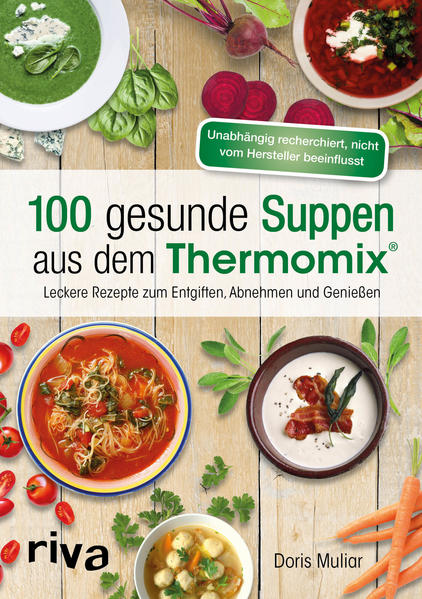 Sie möchten abnehmen und entgiften und dabei genießen? Mit dem Thermomix® lassen sich schnell und einfach leckere Suppen zaubern, die wenige Kalorien und Kohlenhydrate, dafür aber reichlich Ballaststoffe enthalten und Sie beim Gewichtsverlust und Detoxen unterstützen: Genießen Sie eine klare Brühe mit Grießnockerln, eine edle Garnelencreme mit Frühlingszwiebeln oder eine fruchtige Auberginen-Zitronen-Suppe. Das Buch erklärt, welche Gemüsesorten sich für welche Suppe eignen, welche besonderen Kräuter, Gewürze oder Proteinquellen Sie einsetzen können, wie Sie Suppen am besten aufbewahren und mit welchen Suppen Sie Gäste überraschen können. Mit den Schritt-für-Schritt-Anleitungen für den Thermomix® geht das auch noch ganz entspannt. Alle Rezepte wurden mit dem Thermomix® TM5 entwickelt und getestet. Außerdem enthält das Buch Rezeptpläne für eine dreitägige und eine sechstägige Suppenkur sowie eine ausführliche Warenkunde. Unabhängig recherchiert, nicht vom Hersteller beeinflusst.