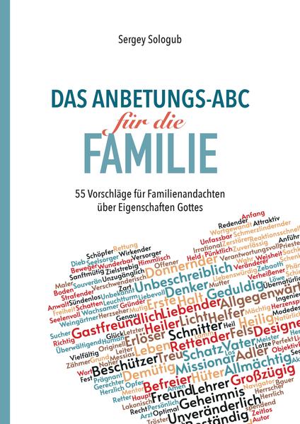 Das Anbetungs-ABC hilft den Familien beim Start und der regelmäßigen und abwechslungsreichen Pflege der Familien-Andachten. Darin sind 55 Eigenschaften Gottes angeführt. Anhand der einfachen und praktischen Beispiele können Eltern gute Wegweiser für ihre Kinder werden. Diese Buch eignet sich auch hervorragend für das gemeinsame Lesen & Studieren in Hauskreisen, Kleingruppen, Freizeitgruppen und Camps.