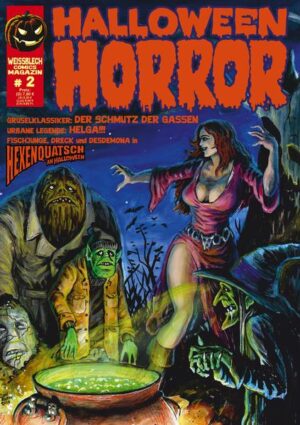 HALLOWEEN HORROR schaudert es schlotzig es von den Seiten der zweiten Ausgabe des WEISSBLECH Comics Magazin! Drei Geschichten enthält großformatige Heft sparsam wie der Verleger nunmal ist, gibt es etwas aus dem Archiv, einen Schuss aus dem Giftschrank und dazu noch neue Comics! Insgesamt eine wahrhaft schaurige Mischung, geschrieben und gestaltet von Carsten Dörr, Falko Kutz, Markus Bülow, Levin Kurio, Roman Turowski und (Japs!) Mad- Urgestein Ivo Astalos. Sensationell: In Hexenquatsch an Halloween gibt es gar ein Wiedersehen mit WEISSBLECHs unbeliebtesten Erzählern, dem Fischjungen und dem Dreck, nicht zu vergessen der Hexe Desdemona, und das alles exklusiv und in Überlänge. Und das Beste: Anders als WCM # 1: Die Nacht der reitenden Leichen erscheint WCM # 2: HALLOWEEN HORROR sogar komplett in Farbe! Wahrhaftig, es gibt kaum eine zünftigere Art, den Feiertag des Grauens zu verbringen, als mit diesem Magazin (und natürlich mit den restlichen Horrorund Gruselpublikationen aus dem Hause WEISSBLECH Comics).