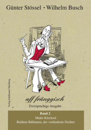 Günter Stössel, ein virtuoser Mundart-Künstler und genialer 'Übersetzer' vom Hochdeutschen ins Fränkische präsentiert nun den zweiten Band von Wilhelm Busch: 'aff fränggisch'. Nach Max & Moritz, die fromme Helene und Hans Huckebein im ersten Band folgen nun Balduin Bählamm und Maler Klecksel in Stössels neuen Buch.