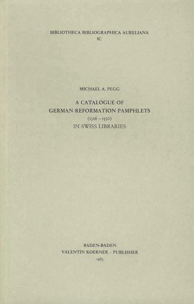 Katalog deutscher Klein- und Flugschriften (1516-1546) über die Reformation in Bibliotheken der Schweiz. »Der Katalog ist ein unentbehrliches Hilfsmittel.« schrieb über Great Britain and Ireland ‚Fz’ im Archiv für Reformationsgeschichte 3-1974. Damals war nicht klar, dass der Rezensent den ersten Band einer langen Reihe von Katalogen besprach, die sich mit diesen absichtlich in Zeitraum und Erscheinungsform sehr eng gesteckten Rahmen deutschen Schrifttums befassten, das als Klein- und Flugschriften über lange Zeit weit weniger Beachtung fand als Bücher, die in Bibliotheken untergebracht wurden. Zudem sind die Drucke verstreut in kleinen und kleinsten europäischen Bibliotheken aufbewahrt und so in den großen Bibliographien oft nicht zu finden. Vor allem nach seiner Zeit als Direktor der John Rylands University of Manchester Library verband Michael A. Pegg auf unzähligen Bibliotheksreisen-oft auch mit seiner Frau-das Angenehme mit dem Nützlichen, stets auf der Suche nach neuen Entdeckungen für seine Bibliographien. »L’infatigable bibliographe de Manchester« nannte ihn Reinhard Bodenmann in der Bibliothèque de l’Humanisme et Renaissance, und André Séguenny wartete in einer Rezension der Alsace-Bände in den Nouvelles du livre ancien gespannt auf die Fortsetzung der Reise: »On est curieux de savoir sur quelle région française portera dans un avenir proche l’intérêt bibliographique du bibliothécaire britannique.« Diese akribische Forschungsarbeit förderte so manchen Zufallsfund zutage und konnte so einerseits zeigen, dass scheinbare Regionalia durchaus eine größere Ausbreitung gefunden hatten, zum anderen jedoch, dass manches, das vorher als Unikat betrachtet wurde, in entlegenen Bibliotheken, die von keiner der einschlägigen Bibliographien erschlossen waren, auch zu finden war. »Diese Kataloge haben sich inzwischen als höchst nützliche Hilfsmittel der Forschung erwiesen, nicht zuletzt aufgrund der sehr einfachen Titelwiedergabe, die der Bearbeiter entwickelt hat. Es sind zuverlässige Bestandskataloge, die die großen Bibliographien sinnvoll ergänzen« schreibt ‚moe’ im Archiv für Reformationsgeschichte. Etliche bis dahin unbekannte Drucke fanden durch die Recherchen für die Kataloge der German Reformation Pamphlets Eingang in oben genannte große Bibliographien.