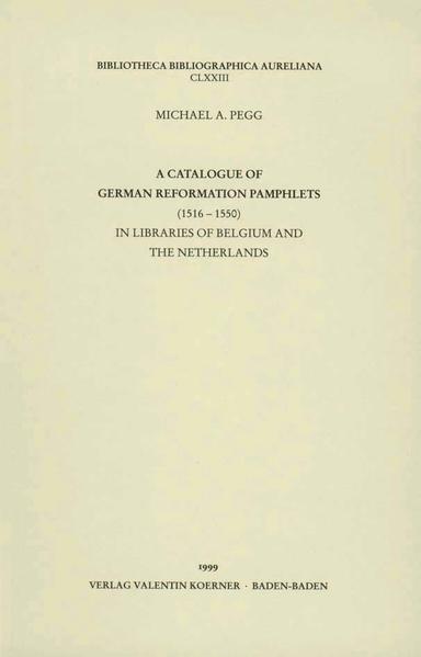 Katalog deutscher Klein- und Flugschriften (1516-1546) über die Reformation in Bibliotheken Belgiens und der Niederlande. »Der Katalog ist ein unentbehrliches Hilfsmittel.« schrieb über Great Britain and Ireland ‚Fz’ im Archiv für Reformationsgeschichte 3-1974. Damals war nicht klar, dass der Rezensent den ersten Band einer langen Reihe von Katalogen besprach, die sich mit diesen absichtlich in Zeitraum und Erscheinungsform sehr eng gesteckten Rahmen deutschen Schrifttums befassten, das als Klein- und Flugschriften über lange Zeit weit weniger Beachtung fand als Bücher, die in Bibliotheken untergebracht wurden. Zudem sind die Drucke verstreut in kleinen und kleinsten europäischen Bibliotheken aufbewahrt und so in den großen Bibliographien oft nicht zu finden. Vor allem nach seiner Zeit als Direktor der John Rylands University of Manchester Library verband Michael A. Pegg auf unzähligen Bibliotheksreisen-oft auch mit seiner Frau-das Angenehme mit dem Nützlichen, stets auf der Suche nach neuen Entdeckungen für seine Bibliographien. »L’infatigable bibliographe de Manchester« nannte ihn Reinhard Bodenmann in der Bibliothèque de l’Humanisme et Renaissance, und André Séguenny wartete in einer Rezension der Alsace-Bände in den Nouvelles du livre ancien gespannt auf die Fortsetzung der Reise: »On est curieux de savoir sur quelle région française portera dans un avenir proche l’intérêt bibliographique du bibliothécaire britannique.« Diese akribische Forschungsarbeit förderte so manchen Zufallsfund zutage und konnte so einerseits zeigen, dass scheinbare Regionalia durchaus eine größere Ausbreitung gefunden hatten, zum anderen jedoch, dass manches, das vorher als Unikat betrachtet wurde, in entlegenen Bibliotheken, die von keiner der einschlägigen Bibliographien erschlossen waren, auch zu finden war. »Diese Kataloge haben sich inzwischen als höchst nützliche Hilfsmittel der Forschung erwiesen, nicht zuletzt aufgrund der sehr einfachen Titelwiedergabe, die der Bearbeiter entwickelt hat. Es sind zuverlässige Bestandskataloge, die die großen Bibliographien sinnvoll ergänzen« schreibt ‚moe’ im Archiv für Reformationsgeschichte. Etliche bis dahin unbekannte Drucke fanden durch die Recherchen für die Kataloge der German Reformation Pamphlets Eingang in oben genannte große Bibliographien.