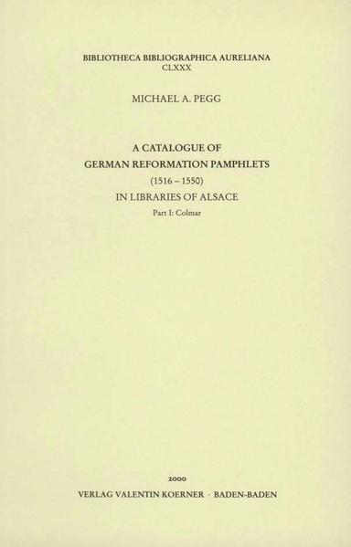 Katalog deutscher Klein- und Flugschriften (1516-1546) über die Reformation in Bibliotheken des Elasaß. »Der Katalog ist ein unentbehrliches Hilfsmittel.« schrieb über Great Britain and Ireland ‚Fz’ im Archiv für Reformationsgeschichte 3-1974. Damals war nicht klar, dass der Rezensent den ersten Band einer langen Reihe von Katalogen besprach, die sich mit diesen absichtlich in Zeitraum und Erscheinungsform sehr eng gesteckten Rahmen deutschen Schrifttums befassten, das als Klein- und Flugschriften über lange Zeit weit weniger Beachtung fand als Bücher, die in Bibliotheken untergebracht wurden. Zudem sind die Drucke verstreut in kleinen und kleinsten europäischen Bibliotheken aufbewahrt und so in den großen Bibliographien oft nicht zu finden. Vor allem nach seiner Zeit als Direktor der John Rylands University of Manchester Library verband Michael A. Pegg auf unzähligen Bibliotheksreisen-oft auch mit seiner Frau-das Angenehme mit dem Nützlichen, stets auf der Suche nach neuen Entdeckungen für seine Bibliographien. »L’infatigable bibliographe de Manchester« nannte ihn Reinhard Bodenmann in der Bibliothèque de l’Humanisme et Renaissance, und André Séguenny wartete in einer Rezension der Alsace-Bände in den Nouvelles du livre ancien gespannt auf die Fortsetzung der Reise: »On est curieux de savoir sur quelle région française portera dans un avenir proche l’intérêt bibliographique du bibliothécaire britannique.« Diese akribische Forschungsarbeit förderte so manchen Zufallsfund zutage und konnte so einerseits zeigen, dass scheinbare Regionalia durchaus eine größere Ausbreitung gefunden hatten, zum anderen jedoch, dass manches, das vorher als Unikat betrachtet wurde, in entlegenen Bibliotheken, die von keiner der einschlägigen Bibliographien erschlossen waren, auch zu finden war. »Diese Kataloge haben sich inzwischen als höchst nützliche Hilfsmittel der Forschung erwiesen, nicht zuletzt aufgrund der sehr einfachen Titelwiedergabe, die der Bearbeiter entwickelt hat. Es sind zuverlässige Bestandskataloge, die die großen Bibliographien sinnvoll ergänzen« schreibt ‚moe’ im Archiv für Reformationsgeschichte. Etliche bis dahin unbekannte Drucke fanden durch die Recherchen für die Kataloge der German Reformation Pamphlets Eingang in oben genannte große Bibliographien.