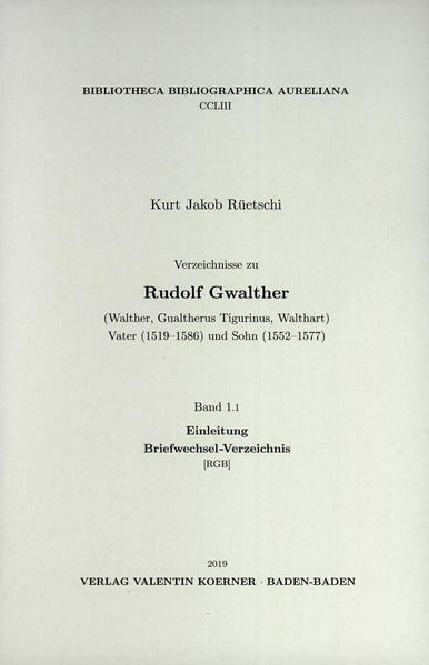 Band 1 verzeichnet den weitgespannten Briefwechsel, u. a. mit Beza, dem Staatsmann Ludwig von Sayn zu Wittgenstein, englischen Bischöfen, Gelehrten in Basel, Straßburg, Marburg, Tübingen und England, mit Augsburger Patriziern, französischen Gesandten, Predigern und Politikern in der Schweiz und in Polen. In seinem Predigen legte Gwalther nach Zwinglis Vorbild ganze biblische Bücher aus (Lectio continua). Gut vorbereitet mittels lateinischer Konzepte predigte er auf der Kanzel in fast freier Rede (zürich-)deutsch. Diese Konzepte arbeitete er zu ausführlichen Homilien (seinem Hauptwerk) aus