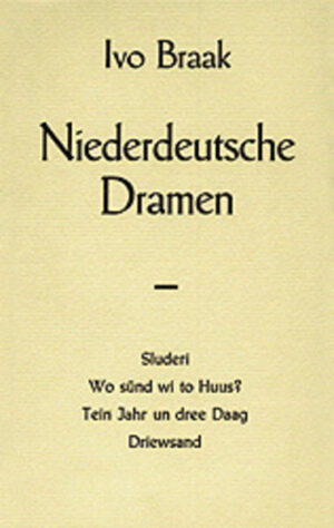 Einen besonderen Platz in dem weitgestreuten Werk Ivo Braaks nimmt das dramatische Schaffen ein. Angefangen mit dem frühen "Sluderi", der Tragödie des zur Gesellschaft in Gegensatz stehenden, von ihr nicht anerkannten Außenseiters. Voller gestaltet dann in der nach dem Kriege geschriebenen Trilogie der Gegenwartsstücke, die begann mit "Wo sünd wi to Huus?", einem Familiendrama, das auch das Flüchtlingsproblem streift. Ganz nahe an der Zeit spielt "Tein Jahr un dree Daag", in dem ein von der Dorfgemeinschaft nicht voll Anerkannter sich gegen seine eigene Überzeugung der Umgebung einzufügen sucht. Im dritten dann, "Driewsand", hält Braak unserer übergeschäftigen Welt unerbittlich den Spiegel vor, unter dem Wort: "Was hülfe es dem Menschen, wenn er die ganze Welt gewönne und nähme doch Schaden an seiner Seele." Abgehandelt wird es am Weg eines rücksichtslosen Emporkömmlings, dessen Menschliches im Streben nach "oben" in seelenloser Geschäftigkeit verlorengeht.