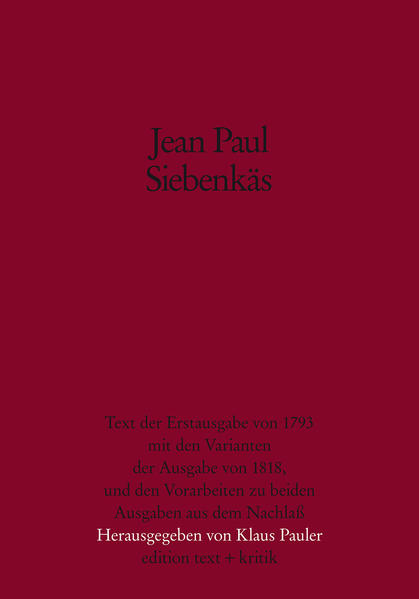 Der Roman "Blumen-, Frucht- und Dornenstücke oder Ehestand, Tod und Hochzeit des Armenadvokaten F. St. Siebenkäs im Reichsmarktflecken Kuhschnappel", wie der eigentliche Titel des "Siebenkäs" lautet, erschien in drei Bändchen im Jahre 1796, "vermehrt und verbessert" in nunmehr vier Bändchen erlebte er seine zweite Auflage 1818. Die hier vorgelegte Ausgabe bringt in ähnlicher Anordnung den Text der ersten Auflage, dem die umfangreichen Ergänzungen und zahlreichen Varianten der zweiten Auflage ein einer parallel laufenden Spalte zur Seite gestellt werden.