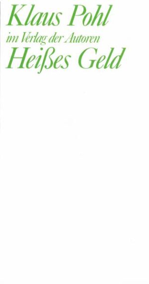 Klaus Pohls Stück "Heißes Geld" ist ein grotesker Wirtschaftskrimi, in dem Geld die Hauptrolle spielt. Es geht um den Aufstieg und Fall eines Wirtschaftsmagnaten, den Zusammenbruch einer Privatbank, um das Verschwinden von Hunderten von Millionen. In dieser Finanzchaplinade verwandelt sich der reale Wert von Geld unter den Händen der feinen Geschäftsherren in einen Zahlendschungel, und am Ruin ist dann der Computer schuld. Denn "eine Pleite, die man nicht ausrechnen kann, ist keine Pleite". Klaus Pohl, der bereits 1984 für das Stück "Das Alte Land" den Mülheimer Dramatiker-Preis erhielt, wurde 1987 für sein dramatisches Werk mit dem Gerhard-Hauptmann-Preis ausgezeichnet.