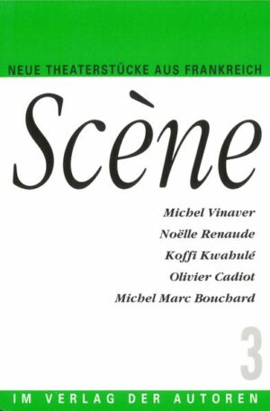 Die Anthologie SCÈNE stellt einmal jährlich die besten und wichtigsten neuen Theatertexte aus Frankreich vor und bietet damit einen repräsentativen Überblick über die aktuellen Tendenzen des französischen Theaters. In der Stückauswahl des dritten Bandes sieht die Herausgeberin Barbara Engelhardt die fünf Dramatiker "auf der Suche nach der humanen Substanz". Wenn auch in Frankreich mehr noch als in Deutschland sich jede kulturkritisch gemeinte Kunst einem zeitgemäßen Diskurs verpflichtet sieht, "so 'menschelt' das Theater im Vergleich zu anderen Künsten noch am gründlichsten und begibt sich seit jeher auf die Suche nach dem, was sich hinter dem Begriff der 'humanen Substanz' verberge. Erst wer eine Vorstellung davon hat, vermag deren Verlust zu fürchten. Wo aber kann sich diese Vorstellung lebhafter einstellen als in der Begegnung auf und mit der Bühne, wo Menschen zugange sind? Auch die im dritten Band von SCÈNE versammelten Stücke 'menscheln' in diesem Sinne." Michel Vinaver, "Fragen der Einstellung". Noëlle Renaude, "Reisefreuden". Koffi Kwahulé, "Bintou". Olivier Cadiot, "Schwestern + Brüder". Michel Marc Bouchard, "Die verlassenen Musen".