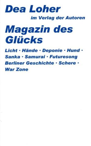 Zehn Theatertexte der international meistgespielten deutschen Dramatikerin, darunter die sieben Stücke aus dem MAGAZIN DES GLÜCKS, Texte, die in ungewöhnlichen, oft monologischen Formen der Definition Horváths folgen, die Stücke seien Tragödien, die komisch werden, weil sie unheimlich sind. Denn Dea Loher erzählt in MAGAZIN DES GLÜCKS unheimliche Geschichten von trostlosen Glückssuchern, die allesamt scheitern. Der Band enthält ferner die BERLINER GESCHICHTE und DIE SCHERE, zwei dramatische Erzählungen, sowie das radiophonische Text- und Tongemälde WAR ZONE - ebenso verstörende wie in ihrer Radikalität zukunftsweisende Texte. Licht. Hände. Deponie. Hund. Sanka. Samurai. Futuresong. Berliner Geschichte. Schere. War Zone.