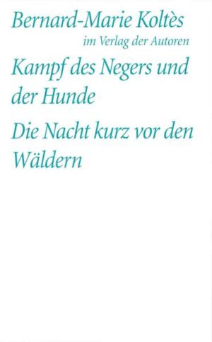 Noch einmal wird sie in KAMPF DES NEGERS UND DER HUNDE heraufbeschworen, die koloniale Atmosphäre aus brutaler Erotik und lüsterner Gewalt. Auf der Baustelle einer französischen Firma in einem westafrikanischen Land wird ein schwarzer Arbeiter von einem weißen Ingenieur getötet. Alboury, ein "Bruder" des Ermordeten, kommt, um unnachgiebig die Herausgabe der Leiche zu fordern. Als er sich weder dem Geld noch den Gewehren der Weißen beugen will, bricht deren satte Selbstgewissheit zusehends in sich zusammen. DIE NACHT KURZ VOR DEN WÄLDERN ist ein langer Monolog, den Tiraden Célines vergleichbar, gerichtet an einen Fremden, von dem wir nichts sehen und nichts hören, der aber gutwillig genug ist, dem einsamen Redner zuzuhören - einem Namenlosen in einer regnerischen Nacht auf der Suche nach einem Zimmer. Ohne Arbeit, ohne Geld, ohne Behausung, immer wieder verjagt und heimatlos gemacht, streunt Koltès' Held durch die Straßen und erzählt von seiner Idee eines "internationalen Syndikats von allen, die in den Arsch getreten wurden". "Koltès war ein Komet, der ungestüm durch unseren Himmel fegte. Er ertrug es nicht, dass man seine Stücke als düster oder verzweifelt bezeichnete. Er hasste die, die so dachten. Er war ein fröhlicher Desperado." (Patrice Chéreau)