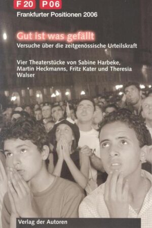 Das Motto der Frankfurter Positionen 2006 widmet sich dem modernen ästhetischen Alltagsurteil: was meinen wir, wenn uns etwas gefallen hat? So elementar die Urteilspraxis, so verwickelt die damit zusammenhängenden gegenwärtigen Umstände. Aufgabe der Autoren ist es, uns die Welt in neuer, unverbrauchter Weise zu präsentieren, unsere Urteilskraft zu schärfen. Mit der Auswahl von Sabine Harbeke, Martin Heckmanns, Fritz Kater und Theresia Walser hat die BHF-Bank-Stifung vier unterschiedlichen und Aufsehen erregenden jungen Autorinnen und Autoren dieses Thema anvertraut.