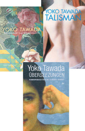 Yoko Tawadas Bücher mit literarischen Essays sind jedes für sich und alle drei zusammen ein Kaleidoskop sinnlich erfahrbarer Sprachschichten. Nach der Lektüre sieht man scheinbar Selbstverständliches „mit neuen Augen an“ (Die Welt). Das Paket besteht aus: Überseezungen. frz. Broschur, 160 S., 12,-. 3. Auflage: Texte über Sprachenvielfalt und -verwirrung zwischen Japan, Amerika, Afrika, Europa und den Geschlechtern. Sprachpolizei und Spielpolyglotte, frz. Broschur, farbige Bilder, 160 S., 12,-. 2. Auflage In diesem Band wirft die Autorin auch einen Blick auf deutsche Literatur, das Heidenröslein kommt vor, Else Lasker-Schülers blaues Klavier, Celans Niemandsrose u.v.a. Talisman Literarische Essays, 148 Seiten, frz.Br., 10,50. 7. Auflage. Beobachtungen aus dem europäischen und japanischen Alltag. „Dieses Buch handelt vor allem von ‚kleinen Beobachtungen‘, auch wenn daraus allmählich ein viel größeres Bild erscheint und eine Abenteuer- und Entdeckungsreise tief in die brezelhafte deutsche Seele daraus wird. (Das mit der Brezel müssen Sie mir verzeihen, das erklärt sich erst aus dem Lesen des Buches). Auf dieser ganzen abenteuerlichen Reise erfährt man so viel über ‚uns‘, über ‚sich‘, dass man dabei fast übersieht, dass man am Ende plötzlich mehr über Japan weiß, als man je dort ‚vor Ort‘ gesehen und gelernt hat. Ich freue mich darauf, was ich bald, durch dieses Buch, anders werde sehen können.“ (Wim Wenders)