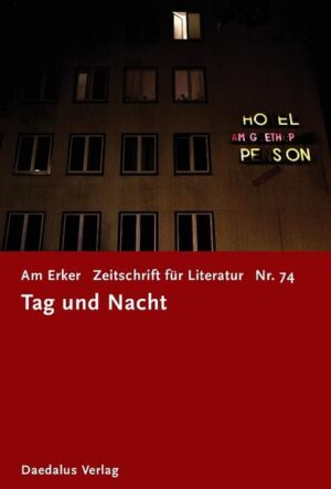 Die einen sind lichtscheu, die anderen nachtblind, und der Nacktmull lebt ohnehin unter Tage. Bei Nacht sind alle Katzen grau, bei Lichte besehen aber stellen sich die Dinge oft ganz anders dar. Dann das Zwielicht in all seinen Schattierungen. Naturschauspiele, vom grauenden Morgen über die erbarmungslos lotrecht niederbrennende, schließlich orangerot im spiegelnden Meer versinkende Sonne bis zum Schlottern in der Polarnacht. Auf Spitzbergen soll es ein zweimonatiges Künstlerstipendium geben, dessen einer Monat im Dauertag, der andere in der Dauernacht zu absolvieren ist. Ist der Tag am nächsten, wenn die Nacht am tiefsten ist? Was ist mit dem Morgen danach? Eines langen Tages Reise in die Nacht. Verdüsterung und Aufhellung. Eine Nacht drüber schlafen. Die Nacht ist nicht allein zum Schlafen da. Wenn sich also die 74. Ausgabe der Münsteraner Literaturzeitschrift „Am Erker“ in Lyrik und erzählender Kurzprosa dem Thema „Tag und Nacht“ widmet, ist das Ergebnis zwar nicht vorhersehbar, aber immer spannend.