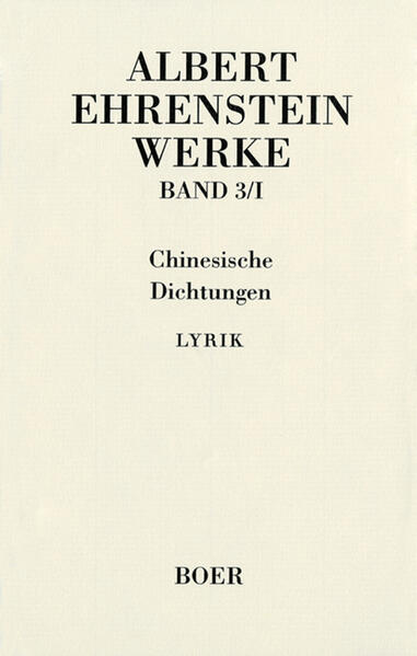 Ein Klassiker des Expressionismus erstmalig in einer kompletten Werkausgabe Der dritte Band der Albert Ehrenstein Werkausgabe enthält die Nachdichtungen chinesischer Lyrik (erster Teilband) und Prosa (zweiter Teilband), mit denen sich Ehrenstein seit den zwanziger Jahren befaßt hat. In den Lyrikteil wurden alle zu Lebzeiten Ehrensteins veröffentlichte Gedichtsammlungen aufgenommen, einschließlich der Anthologie Das Gelbe Lied, von der die Deutsche Buchgemeinschaft 1933 nur siebzehn Exemplare drucken konnte, da die Nationalsozialisten den weiteren Druck und die Auslieferung verhinderten. Hinzu kommen im Lyrikteil in Zeitschriften, Zeitungen und Anthologien veröffentlichte Einzeldrucke aus den Jahren 1923-1933 sowie die im Schweizer und New Yorker Exil entstandenen und zumeist unveröffentlicht gebliebenen Nachdichtungen und Neufassungen von früher entstandenen Gedichten. Der Prosa-Teilband enthält Ehrensteins Roman Räuber und Soldaten sowie sämtliche Erzählungen aus dem Band Mörder aus Gerechtigkeit, dazu die 1931 entstandene und 1932 erstmals in Köln gesendete gleichnamige Hörspielfassung. Erster Teilband: Chinesische Lyrik Vorwort / Schi-King / Pe-Lo-Thien / China klagt / Po Chü-i / Einzelveröffentlichungen aus den Jahren 1923-1932 / Das Gelbe Lied / Aus der Exilzeit / Anhang: Alphabetisches Verzeichnis der Gedichtüberschriften / Ausführliches Inhaltsverzeichnis des ersten Teilbandes Zweiter Teilband: Chinesische Prosa Räuber und Soldaten / Die vier Frauen des treuen Liang / Sonderbare Geschichten / Pu Sung Ling / Mörder aus Gerechtigkeit (Hörspielfassung) / Anhang: Variantenverzeichnis zum ersten und zweiten Teilband / Kommentiertes Verzeichnis der Quellen / Bibliographie / Zeittafel / Nachwort der Herausgeberin / Ausführliches Inhaltsverzeichnis des zweiten Teilbandes