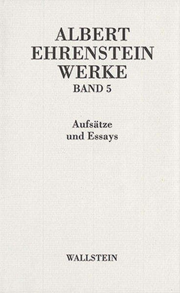 Ein Klassiker des Expressionismus erstmalig in einer kompletten Werkausgabe Verboten und verbrannt in der Zeit des Nationalsozialismus, geriet das Werk Albert Ehrensteins (1886-1950), der nach dem Krieg im New Yorker Exil blieb, fast völlig in Vergessenheit. Die Ausgabe macht in repräsentativer Auswahl Ehrensteins literarisches Werk zum ersten Mal nach 1933 wieder zugänglich. Sie wurde im Boer-Verlag begonnen und mit Band V nun im Wallstein Verlag abgeschlossen. Subskribenten werden übernommen.