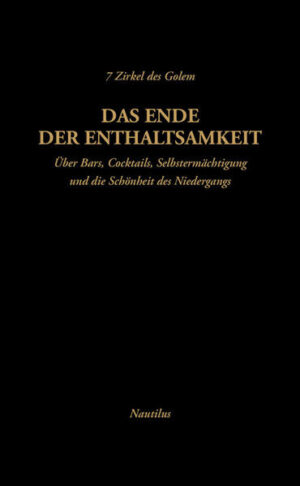 In sieben mysteriösen Zirkeln und unter prophetischer Mitgift von 21 trinkfesten Autorinnen und Autoren fächert die Cocktailbar 'Golem' am Hamburger Fischmarkt die Welt der Spirituosen mit Humor, kritischer Distanz, historischem Bewusstsein und heiterm Wahnsinn auf: Roger Behrens schreibt Anmerkungen zum Alkohol (Rausch versus Genuss), Thomas Ebermann fragt sich, was Herbert Marcuse über Hedonisten dächte, gäbe es sie im Golem, Tino Hanekamp berichtet vom Saufen mit Don Quixote, Heinz Strunk stellt Trinker gegen Abstinenzler (also Gut gegen Böse), Georg Seeßlen begeistert mit dem Titel 'Zwei Bier – Einakter', Fahim Amir wagt sich in das bisher noch recht unerforschte spannungsreiche Themenfeld Tiere- Alkohol- Psychoanalyse und so manches mehr, unter anderem von Kerstin Stakemeier, Hermann L. Gremliza, Armin Chodzinski, Nis- Momme Stockmann, Dirk von Lowtzow. Neben Praktischem – wie 16 Rezepten für exquisite Cocktails, der Anleitung für die perfekte Hausbar und illustrierten Beispielen für die Eleganz der Dekadenz – geben die Herausgeber einen Einblick in die Geheimnisse der Selbstermächtigung (oder das, was sie dafür halten).