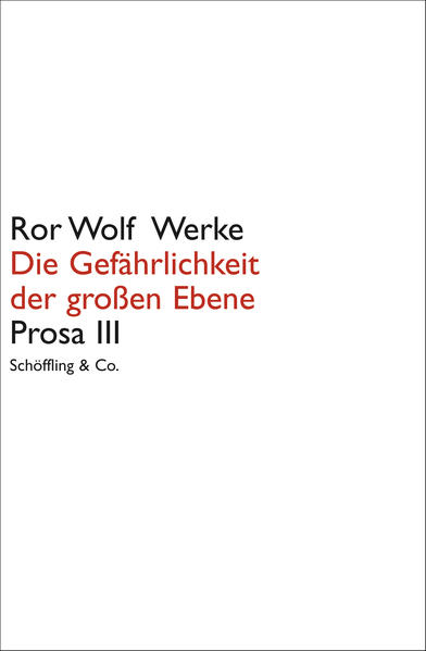 Ein ins Schlingern geratener Vertreter für Tütensuppen ist in einem heruntergekommenen Hotel abgestiegen. Er trinkt viel und betrachtet durch ein Fenster die Straße mit ihren Schaufenstern und Passanten. Erinnerungen und Phantasien wechseln mit wüsten Abenteuern ab, in die er förmlich hineinfällt: Kälteattacken, Insektenbefall, das abrupte Weggleiten der Zivilisation. Dann wieder sieht er sich dem Reiz der Frauen ausgeliefert, die ihn während der Arbeit mit umgelegten Handtüchern und aufspringenden Bademänteln erwarten. An seiner Seite ist Nobo, eine Figur voller zweifelhafter Ideen und Absichten, die sich der Erzähler als einen Stichwortgeber aber vermutlich bloß ausgedacht hat. Gemeinsam sind sie in einer abgründigen Welt unterwegs, sofern sie dabei nicht doch in ihren vier Wänden bleiben. Auch in Ror Wolfs drittem und ironisch als 'Reise-Roman' bezeichnetem Prosatext DIE GEFÄHRLICHKEIT DER GROSSEN EBENE (1976) gibt es keine Gewißheiten: 'Phantasie und Realität sind gleichberechtigt oder anders gesagt: Das Phantastische ist zugleich das Reale.' (Ror Wolf) Die Sammlung umfaßt neben DIE GEFÄHRLICHKEIT DER GROSSEN EBENE (1976/1992) die Prosabände DANKE SCHÖN. NICHTS ZU DANKEN (1969/1995), MEHRERE MÄNNER (1987/1995) und bisher unveröffentlichte Texte Ror Wolfs.