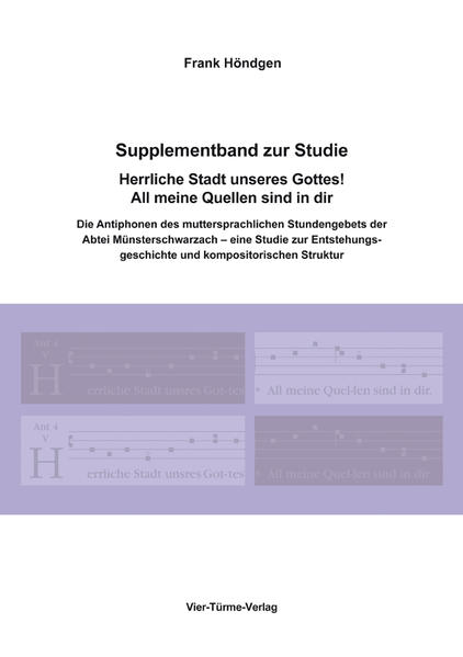 Der Supplementband zur Studie "Herrliche Stadt unseres Gottes! All meine Quellen sind in dir", die in der Reihe Münsterschwarzacher Studien als Band 54 erschienen ist, enthält den vollständigen Antiphonenkatalog und zwei erschließende Register.