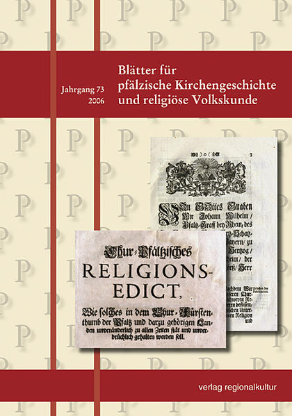 Aus dem Inhalt: Christoph Flegel: Kurpfälzische Religionsdeklaration von 1705 / Gustav Adolf Benrath: Erweckungsbewegung in der Pfalz 1818-1871 / Werner Baumann: Johann I. von Pfalz-Zweibrücken, Michael Philipp Beuther und die Basler Theologen Grynaeus und Polan / Friedhelm Borggrefe: Aus der Geschichte des Pfälzischen Vereins für Protestantische Liebeswerke / Friedhelm Borggrefe: Der erste Landeskirchenmusikdirektor der Pfälzischen Landeskirche Karl Blatter / Gero Kaleschke: Die Speyerer Orgelgeschichte-Dreifaltigkeitskirche / Uwe Kai Jakobs: Altarschranken und Altarumgang in der Pfalz / Ulrich Wien: Predigt des Speyerer Dekans Karl Wien von 1945 / Joachim Kreiter: Anfänge der kirchlichen Jugendarbeit in Kaiserslautern / Volker Müller: Die Wiederbeschaffung von Glocken nach 1945 / Gertrud Pfannhuber: Paradigma aus Winden / Gabriele Stüber: Die digitale Bestandserschließung im Zentralarchiv.