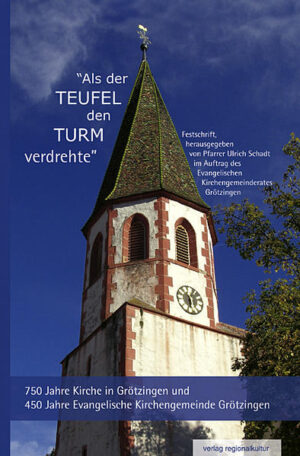 Da die letzte Festschrift, die das wichtigste Gebäude der Gemeinde Grötzingen zum Inhalt hatte, schon vor über fünfzig Jahren erschienen ist, beschloss der Kirchengemeinderat, eine neue Festschrift herauszugeben. 1255 wurde die heutige Evangelische Kirche von Grötzingen das erste Mal erwähnt. Junta, die Witwe des Ritters von Altenkirchen, schenkte 1255 all ihr Hab und Gut dem Kloster Lichtental, außer einem Hof bei der Grötzinger Kirche, von welchem sie den Zins der dortigen Kirche vermachte. Diese Kirche ist eines der Wahrzeichen des badischen Malerdorfes. Sie war das bedeutendste Sakralgebäude von mehreren Kapellen im Ort. Die Sage erklärt den gedrehten Turm folgendermaßen: „Die Drehung wird mit dem Satan in Verbindung gebracht, der über die Frömmigkeit der Grötzinger erbittert war und sich durch Zerstörung der Kirche oder Drehung des Turmes zu rächen suchte. Der schiefe Turm sollte stehen bleiben als ein Wahrzeichen von des Teufels Schwäche und Ohnmacht.“ Die Festschrift beinhaltet neben der ausführlichen Darstellung des Turmes die wichtigsten Predigten des Jubiläumsjahres und Aufsätze zu den Themen: Die fünf Chorfenster der Grötzinger Kirche aus den Jahren 1891-1896. Die Einführung der Reformation in Baden 1556. Johann Nikolaus von Nidda (1672-1722).