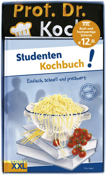 Der Magen knurrt, aber du hast weder Lust noch Zeit zum Kochen? Und zu Ende des Monats schon wieder total abgebrannt? Dann ist die Studentenkochbuch-Box mit der coolen bestickten Schürze genau das Richtige. Damit wirst du zum Chefkoch in der Studentenküche. In diesem Studentenkochbuch erfährst du, wie man einfach, schnell und vor allem preiswert wunderbare Gerichte auch mitten im Klausurenstress zaubern kann!