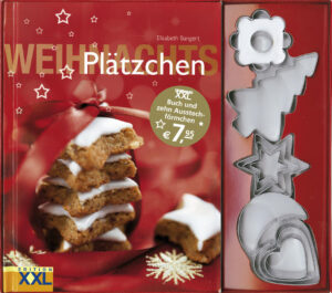 Weihnachtsplätzchen mit 10 Ausstechförmchen und 84-seitigem Backbuch. So duftet und schmeckt Weihnachten! Ob Zimtsterne, Vanillekipferl oder Lebkuchen – hier finden Sie die Klassiker aus Großmutters Zeiten, aber auch neue Rezepte wie Mini-Knusper-Cookies und Orangenzöpfe! Für jeden Geschmack ist etwas dabei. Viele einzelne Arbeitsschritte werden mit Fotos übersichtlich dargestellt, damit dem Gelingen des Weihnachtsgebäcks auch garantiert nichts mehr im Wege steht. 10 hochwertige Ausstechförmchen: - aus Edelstahl, sehr strapazierfähig, keine scharfen Ecken oder Kanten, rostfrei, spülmaschinenfest, auch für Käse, Gemüse, Brote und Nudelteig geeignet.