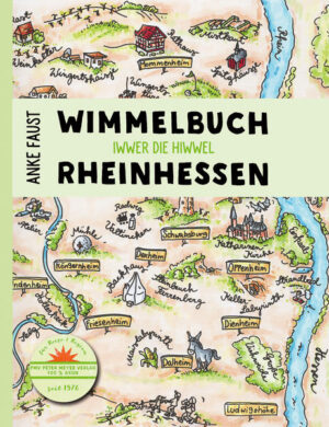 Ein Reiseführer in Bildern - oder ein Wimmelbuch für Rheinhessen-Liebhaber? An diesem handgezeichneten Atlas haben alle Genießer Freude: Auf 32 A4-großen Seiten fächert sich die Landschaft von Rheinhessen mit all ihren Sehenswürdigkeiten, Ruinen, Türmen, Bächen und Windrädern auf. Orte und Attraktionen sind lagerichtig von Hand gezeichnet und beschriftet. Die Hauptstadt Mainz und ihre Attraktionen wie Dom und Schloss werden auf einer extra Doppelseite dargestellt. Ein hübscher Geschenkband für Einheimische und Touristen. Entdecken Sie das »Land der 1000 Hiwwel« (Weinbergshügel) und freuen Sie sich an den kleinen Wanderern und Radlern, den Familien mit Hündchen und dem kleinen, grünen Frosch. Ihn aufzuspüren, macht auch Kindern Spaß. Die Großen freuen sich über eine Liste der Märkte und Feste sowie die umweltfreundliche Machart des hochwertigen Geschenkbuches.