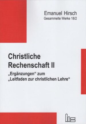 Emanuel Hirschs zweite und letzte Phase der Überarbeitung seines systematisch-theologischen Hauptwerks „Leitfaden zur christlichen Lehre“ erstreckte sich von Februar 1940 bis Mai 1946. Unter dem Eindruck von Weltkrieg und Kriegsniederlage versah Hirsch ausgewählte Abschnitte der bereits umfangreichen „Erläuterungen zum Leitfaden“ mit weiteren Zusätzen, die er „Ergänzungen“ nannte und die seine dogmatischen und ethi-schen Aussagen klären und vertiefen sollten. Band 18/2 der Gesammelten Werke bietet diese finalen, anhand der Originalhandschrift Hirschs neu transkribierten „Ergänzungen“ erstmals ungekürzt und als separates Buch. Wie schon bei den Neuausgaben des „Leitfadens“ und der „Erläuterungen“ wurden ein textkritischer und ein Sachapparat hinzugefügt, ein ausführliches Literaturverzeichnis sowie Personen-, Sach- und Bibelstellenregister angelegt. Darüber hinaus enthält der Band eine von Hirsch verfasste Vorrede für eine zu seinen Lebzeiten aber gescheiterte Publikation des mit allen Zusätzen angereicherten „Leitfadens“. Ihr wurde der übergeordnete Titel „Christliche Rechenschaft“ entnommen.