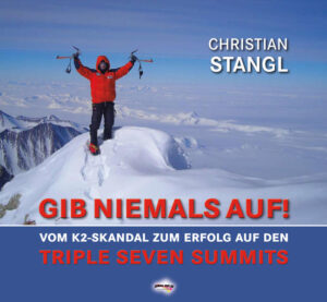 Der international bekannte Skyrunner und K2 Bezwinger Christian Stangl hat es geschafft! Der Österreicher steht als erster Mensch auf den jeweils drei höchsten Gipfeln aller sieben Kontinente, den sogenannten „TRIPLE SEVEN SUMMITS“. Nach dem Skandal im Jahre 2010, als er vorgab, den K2 bestiegen zu haben, dies aber wenig später dementieren musste, taucht der Bergsteiger von der medialen Bildfläche ab und gerät in eine tiefe Lebenskrise. Doch Christian Stangl gibt nicht auf! Getrieben von dem Gedanken, sein Seelenheil und die Reputation mit der Vollendung seines Lebensprojekts „TRIPLE SEVEN SUMMITS“ wieder zu erlangen, besteigt er weiter Berg um Berg. Trotz Rückschlägen, Ängsten und Schwierigkeiten schafft er im Sommer 2012 endlich den K2, die größte Hürde des gesamten Projekt. Die begehrten „SEVEN SECOND SUMMITS“, die sieben zweithöchsten Kontinentalgipfel, schafft er unerwartet als Erster ohne geografische Fehler und wird dafür ausgezeichnet. Parallel dazu besteigt er auch erstmals die „THIRD SEVEN SUMMITS“, die sieben dritthöchsten Kontinentalgipfel. Doch für Christian Stangl stellen diese beide Teilserien nur Etappenziele auf dem Weg zu den 21 Bergen der „TRIPLE SEVEN SUMMITS“ dar. Mit einem verifizierten Dreifach-Eintrag steht der Profibergsteiger im Guinness Buch der Rekorde, Ausgabe 2015. Der K2, der zweithöchste Berg Asiens und der schwierigste aller Achttausender überhaupt, verleiht dem Projekt „TRIPLE SEVEN SUMMITS“ eine äußerst anspruchsvolle alpine Note, aber allein der Umfang und die abenteuerlichen Besteigungen von vielen unbekannten Bergen verleihen dem Projekt einen neuen, einzigartigen Platz zwischen den bekannten alpinen Serien der klassischen „Seven Summits“ und den „Vierzehn Achttausendern“. In seinem nunmehr zweiten Buch beschreibt der Profibergsteiger Christian Stangl in einer sehr spannenden Form das „Abenteuer seines Lebens“ – von ganz unten nach ganz oben- zum Erfolg auf den höchsten und schwierigsten Gipfeln der Kontinente!