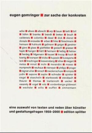 Er wird zu den bedeutendsten Autoren der deutschen Gegenwartsliteratur gezählt und gilt als Initiator und prominentester Vertreter der konkreten Poesie. Seine Gedichte gehören zum Kanon der modernen Lyrik, sie finden sich in Lesebüchern und Literaturgeschichten, Auszüge aus seinen kunsttheoretischenSchriften stehen in den Lehrbüchern für den gymnasialen Deutschunterricht. Die konkrete Poesie [der Name wurde von Gomringer geprägt] ist eine Richtung der Lyrik, die das Sprachmaterial in den Vordergrund stellt und durch die besondere Anordnung der Buchstaben und Wörter eine eigene künstlerische Realität entspringen lässt. Oft werden Bedeutungsinhalte visualisiert. Weiters sind Beziehungen zur modernen Naturwissenschaft augenfällig. Die Betonung von Material und Funktion hat die Konkrete Literatur mit der funktionalen Architektur und dem Industriedesign gemein. So ergeben sich aus der Sache heraus viele Ansätze zu einer fächerübergreifenden Beschäftigung mit dieser Kunstrichtung. Im Rahmen der ästhetischen Erziehung können damit wichtige Grundlagen für das Verständnis moderner Ausdrucksformen vermittelt werden. Eugen Gomringer hat nicht nur wesentlich das Entstehen der konkreten Poesie mitbewirkt, er hat in engstem Zusammenhang damit der konkreten Kunst überhaupt neue Sinnhorizonte abgewonnen. Das spiegelt sich in IV Bänden seiner Werkausgabe wider, die in der Edition Splitter Wien erschienen sind.