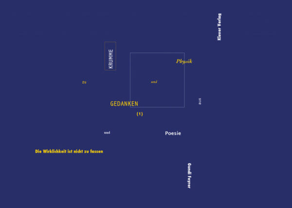 Alles beginnt mit dem Zufall, der in der Quantenphysik eine fundamentale Rolle spielt, da diese allerkleinsten Teilchen, um die es geht, vor allem vom Zufall „gelenkt“ werden - als Startschuss sowie Wegbeleuchter zugleich. Wieso ist das alles da und wieso sind wir mit allem verzahnt, und wieso sieht das alles immer gleich aus? Das Korsett der Sprache legt unser Denken fest und schnürt dem zu Sagenden die Luft ab. In der Quantenphysik ist man konfrontiert mit Prozessen und Beobachtungen, die unserem Verstand zuwiderlaufen, mit der gewohnten Sprache nicht mehr zu sagen sind: Sobald man sie benennt, ergeben sie nicht mehr das, was man unter Sinn versteht. Dieses „Nicht-Buch“ ist eine Zeit-Schrift, eine Ré-Vue, in der Zitate, Sätze von Physikern, Künstlern, Philosophen sowie eigene Texte etc. gesammelt wurden. Die Zitate und Texte sind grafisch eingestreut, um das Feld der „Erkundungen“ wie Straßenlaternen zu beleuchten und so wieder Platz zu schaffen für neue und andere Bezüge. Manches ist nur angeschnitten, als Parkbank zum Vor-sich-hin- Denken stehengelassen.