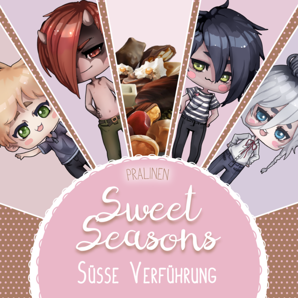 Sweet Seasons - süße Verführung - Pralinen ist folgendes: - Rezeptbuch: 24 leckere Pralinenrezepte, von ausgefallen bis klassisch - vegan: die Rezepte sind vegan, aber durchaus mit Milchschokolade und co. durchführbar - in Jahreszeiten aufgeteilt: man findet jeweils 6 geschmacklich passende Rezepte zu den 4 Jahreszeiten - vollständig illustriert: die Pralinenabbildungen sind illustriert. Ausserdem begleiten 4 Charaktere, die die Jahreszeiten repräsentieren, durch das Buch. Die Hintergrundstory zu den Charakteren ist ein Shounen Ai, deswegen handeln die kurzen Monologe teilweise von homosexuellen Beziehungen (nicht pornographisch!)